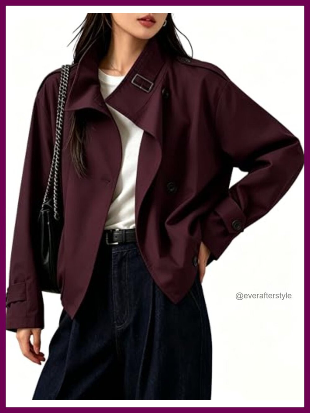Funnel Neck Trench Coat Cropped Jacket Double Breasted Fall Outerwear